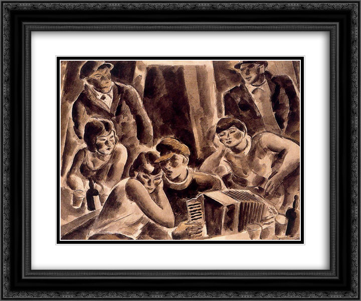 Accordionist 24x20 Black Ornate Wood Framed Art Print Poster with Double Matting by Souto, Arturo