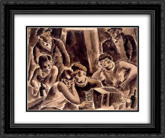 Accordionist 24x20 Black Ornate Wood Framed Art Print Poster with Double Matting by Souto, Arturo