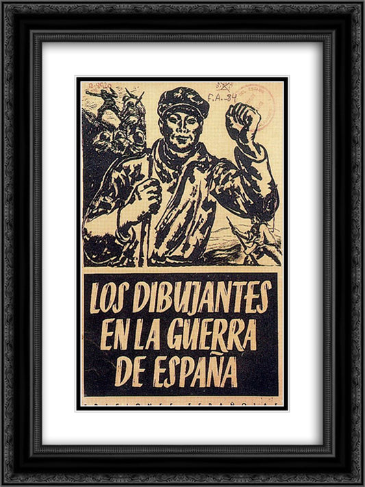 Album cover 'The artists are on the war in Spain' 18x24 Black Ornate Wood Framed Art Print Poster with Double Matting by Souto, Arturo