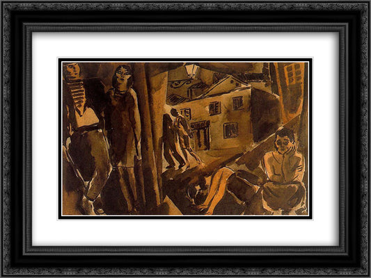 Paris at night 24x18 Black Ornate Wood Framed Art Print Poster with Double Matting by Souto, Arturo