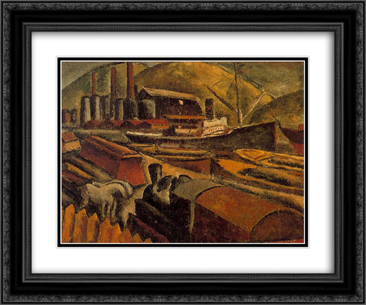 Port of Bilbao 24x20 Black Ornate Wood Framed Art Print Poster with Double Matting by Souto, Arturo