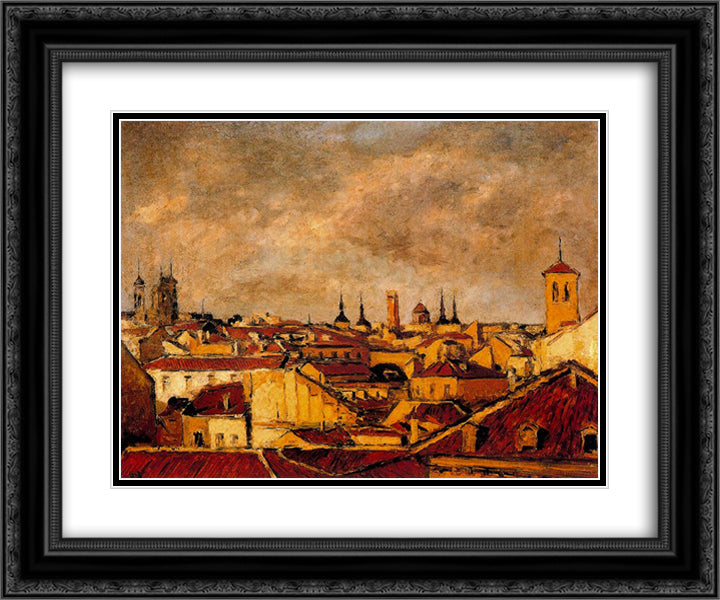 Roofs of Madrid 24x20 Black Ornate Wood Framed Art Print Poster with Double Matting by Souto, Arturo