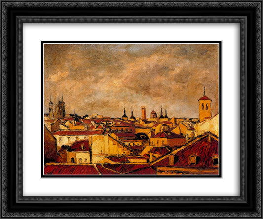Roofs of Madrid 24x20 Black Ornate Wood Framed Art Print Poster with Double Matting by Souto, Arturo
