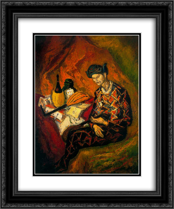 Still life with Harlequin 20x24 Black Ornate Wood Framed Art Print Poster with Double Matting by Souto, Arturo