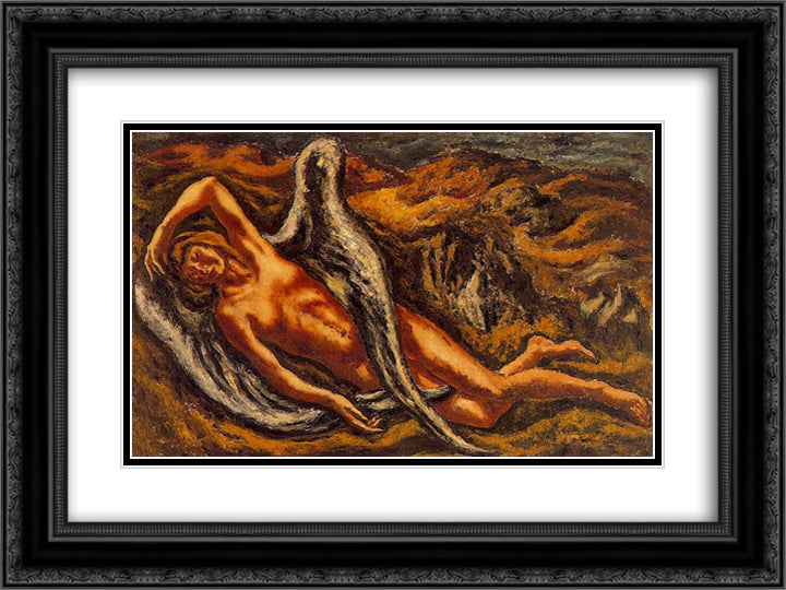 The Los Angeles dropped (Leda and the swan) 24x18 Black Ornate Wood Framed Art Print Poster with Double Matting by Souto, Arturo