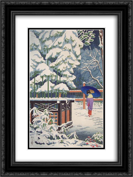 A Bamboo in the Shrine 18x24 Black Ornate Wood Framed Art Print Poster with Double Matting by Takeji, Asano