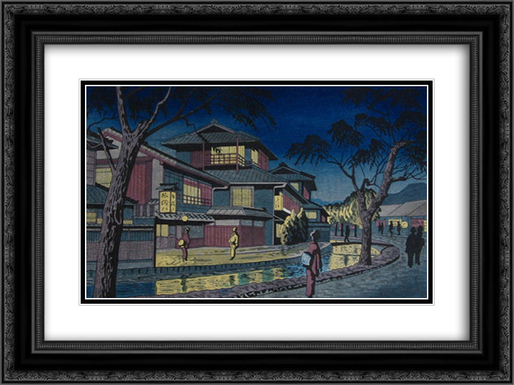 Kiyamachi Street, Kyoto 24x18 Black Ornate Wood Framed Art Print Poster with Double Matting by Takeji, Asano