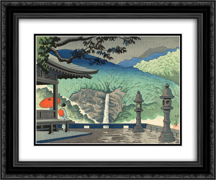 Nachi Waterfall 24x20 Black Ornate Wood Framed Art Print Poster with Double Matting by Takeji, Asano