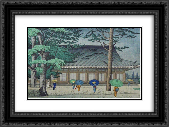 Rain in Sanjyusangendo Temple, Kyoto 24x18 Black Ornate Wood Framed Art Print Poster with Double Matting by Takeji, Asano