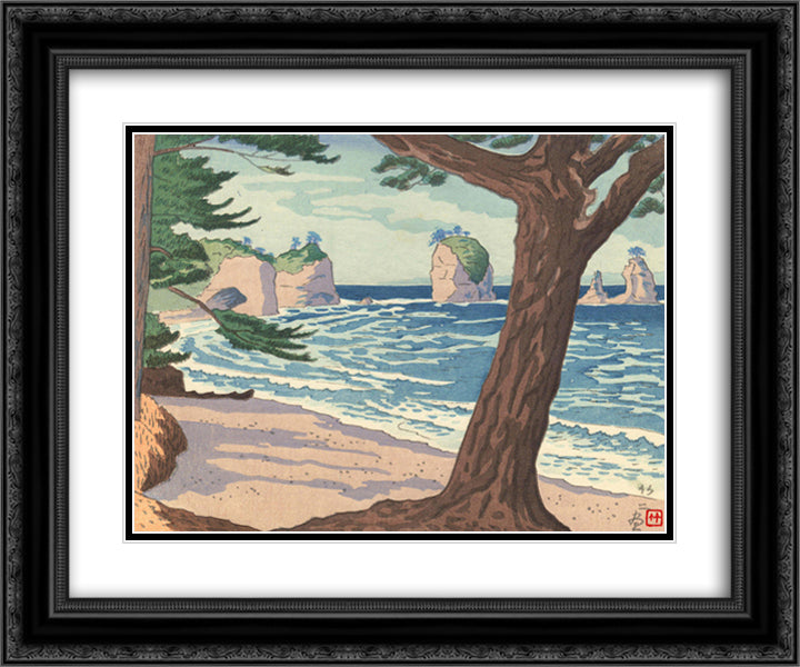 Shirahama Onsen 24x20 Black Ornate Wood Framed Art Print Poster with Double Matting by Takeji, Asano