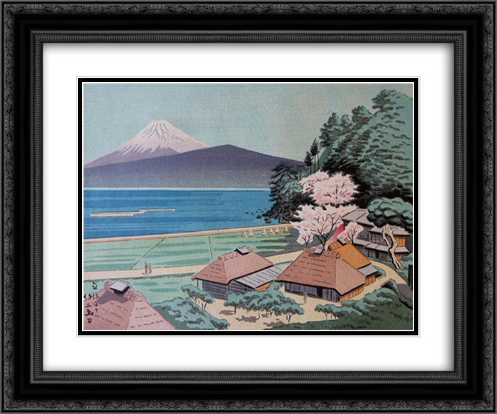 Spring View of Mount Fuji 24x20 Black Ornate Wood Framed Art Print Poster with Double Matting by Takeji, Asano