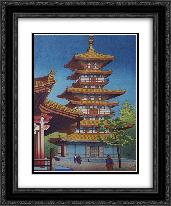 Twilight at Yakushiji Temple 20x24 Black Ornate Wood Framed Art Print Poster with Double Matting by Takeji, Asano