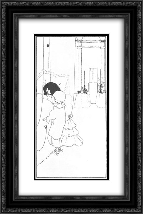 A Child at its Mother's Bed 16x24 Black Ornate Wood Framed Art Print Poster with Double Matting by Beardsley, Aubrey