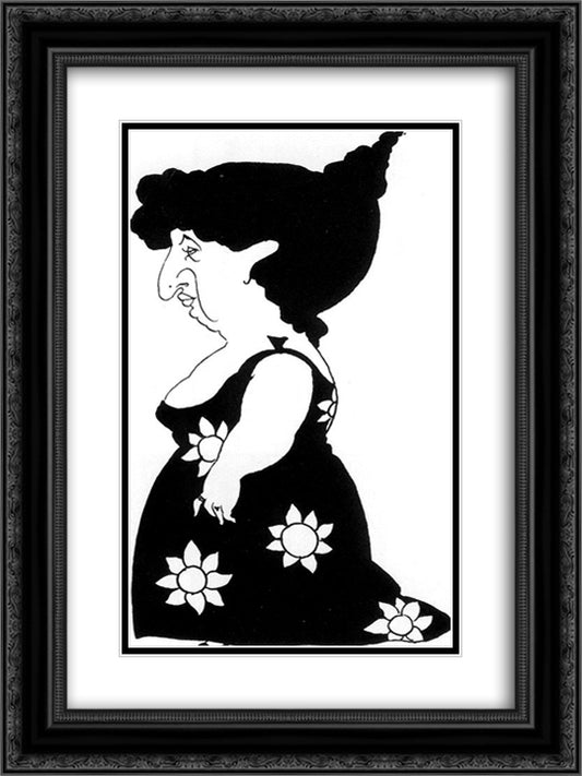 Caricature of a figure in a sunflower dress 18x24 Black Ornate Wood Framed Art Print Poster with Double Matting by Beardsley, Aubrey