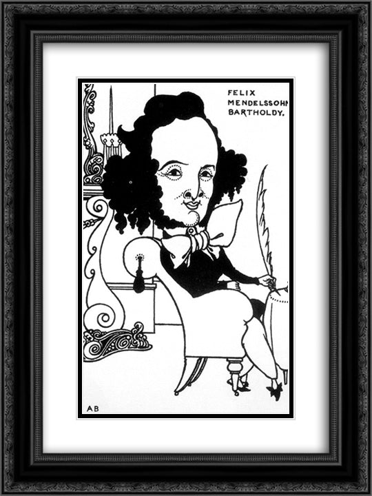 Caricature of Felix Mendelssohn 18x24 Black Ornate Wood Framed Art Print Poster with Double Matting by Beardsley, Aubrey