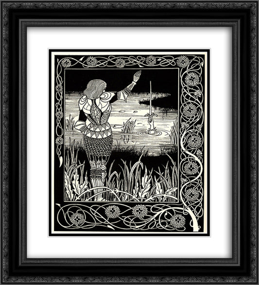 Excalibur in the Lake 20x22 Black Ornate Wood Framed Art Print Poster with Double Matting by Beardsley, Aubrey