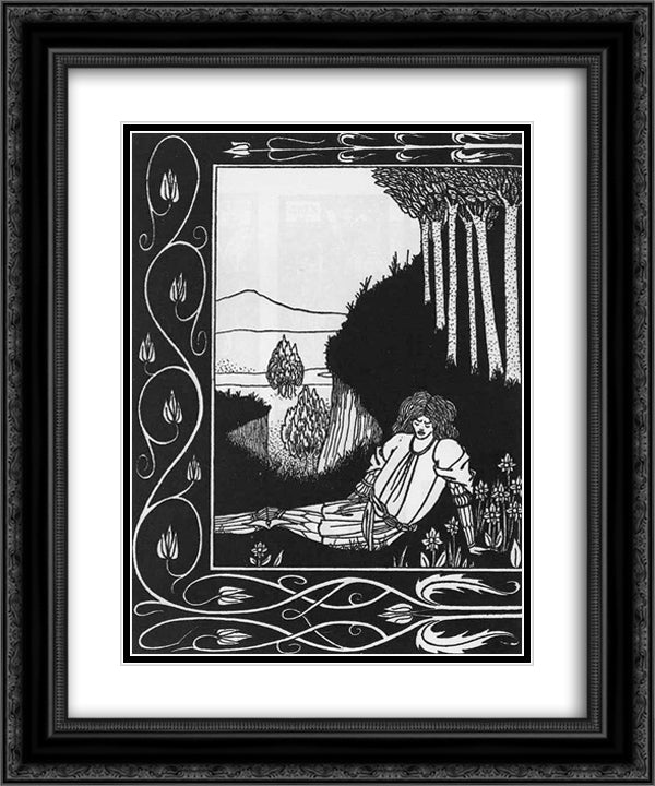 How King Mark and Sir Dinadan Heard Sir Palomides I 20x24 Black Ornate Wood Framed Art Print Poster with Double Matting by Beardsley, Aubrey