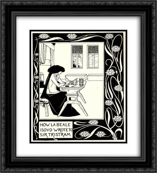 How La Beale Isoud Wrote to Sir Tristram 20x22 Black Ornate Wood Framed Art Print Poster with Double Matting by Beardsley, Aubrey