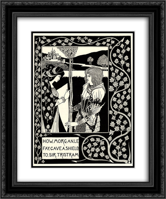 How Morgan Le Fay Gave a Shield to Sir Tristram 20x24 Black Ornate Wood Framed Art Print Poster with Double Matting by Beardsley, Aubrey