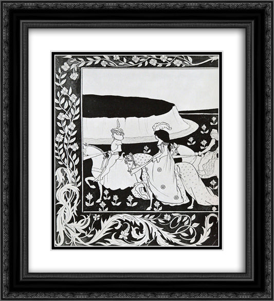 How Queen Guenever rode on Maying I 20x22 Black Ornate Wood Framed Art Print Poster with Double Matting by Beardsley, Aubrey