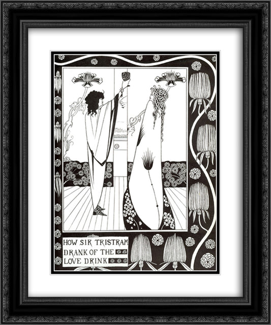 How Sir Tristram Drank of the Love Drink 20x24 Black Ornate Wood Framed Art Print Poster with Double Matting by Beardsley, Aubrey