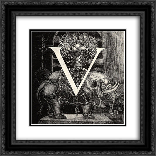 Initial Letter 'V' to Volpone 20x20 Black Ornate Wood Framed Art Print Poster with Double Matting by Beardsley, Aubrey