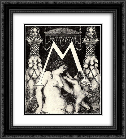 Initial M for Ben Jonson His Valpone 20x22 Black Ornate Wood Framed Art Print Poster with Double Matting by Beardsley, Aubrey