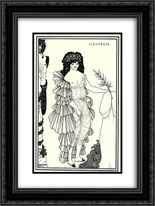 Lysistrata Shielding Her Coynte 18x24 Black Ornate Wood Framed Art Print Poster with Double Matting by Beardsley, Aubrey