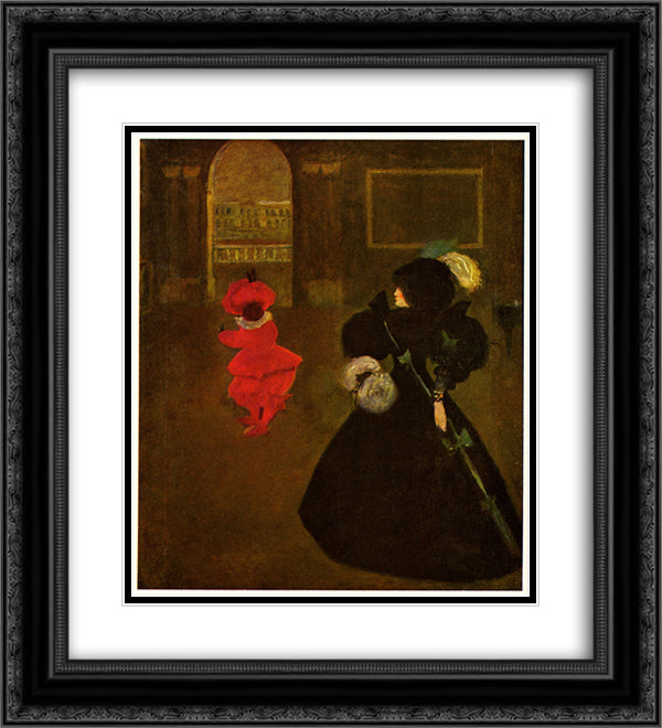 Masked Woman with a White Mouse 20x22 Black Ornate Wood Framed Art Print Poster with Double Matting by Beardsley, Aubrey