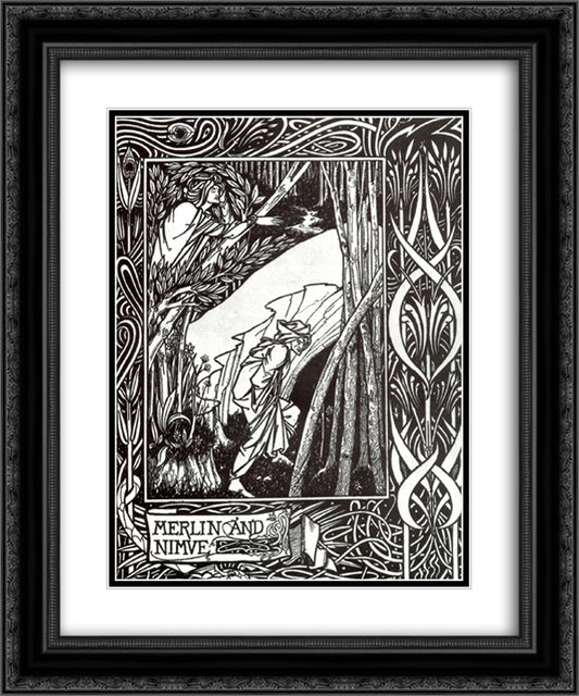 Merlin and Nimue 20x24 Black Ornate Wood Framed Art Print Poster with Double Matting by Beardsley, Aubrey