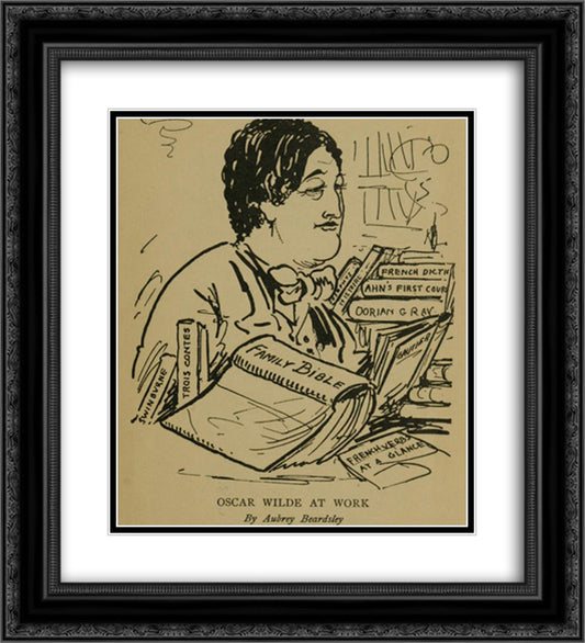 Oscar Wilde at Work 20x22 Black Ornate Wood Framed Art Print Poster with Double Matting by Beardsley, Aubrey