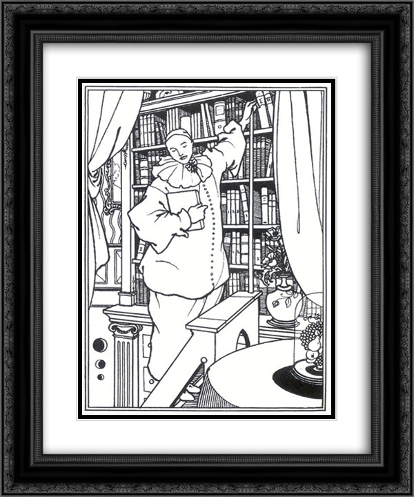 Pierrot 20x24 Black Ornate Wood Framed Art Print Poster with Double Matting by Beardsley, Aubrey