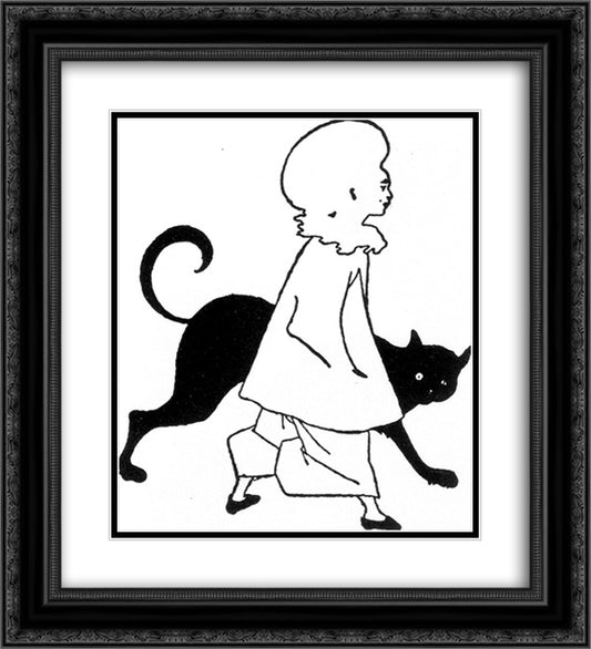 Pierrot and cat, from St. Paul's 20x22 Black Ornate Wood Framed Art Print Poster with Double Matting by Beardsley, Aubrey