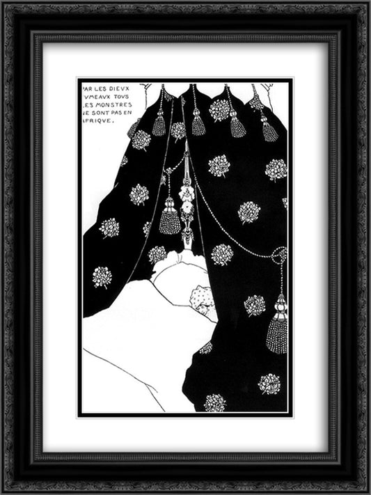 Portrait of himself in bed 18x24 Black Ornate Wood Framed Art Print Poster with Double Matting by Beardsley, Aubrey