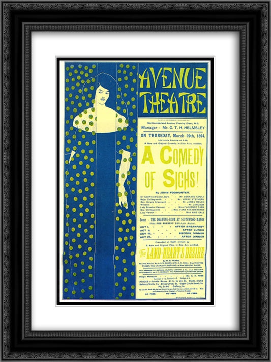 Poster advertising 'A Comedy of Sighs', a play by John Todhunter 18x24 Black Ornate Wood Framed Art Print Poster with Double Matting by Beardsley, Aubrey