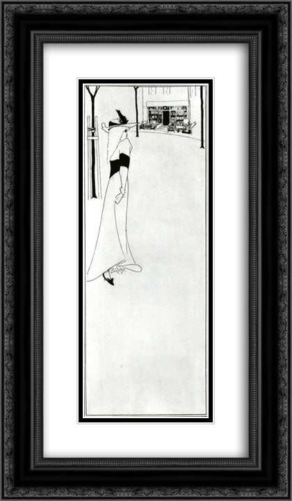 Poster of Girl and a Bookshop 14x24 Black Ornate Wood Framed Art Print Poster with Double Matting by Beardsley, Aubrey