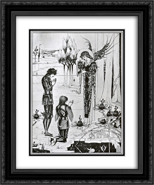 The achieving of the Sangreal 20x24 Black Ornate Wood Framed Art Print Poster with Double Matting by Beardsley, Aubrey