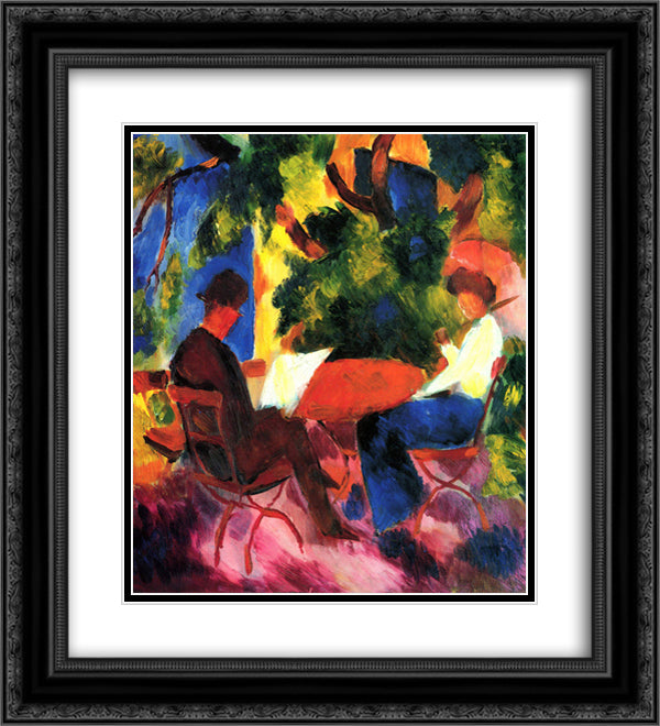 At the Garden Table 20x22 Black Ornate Wood Framed Art Print Poster with Double Matting by Macke, August