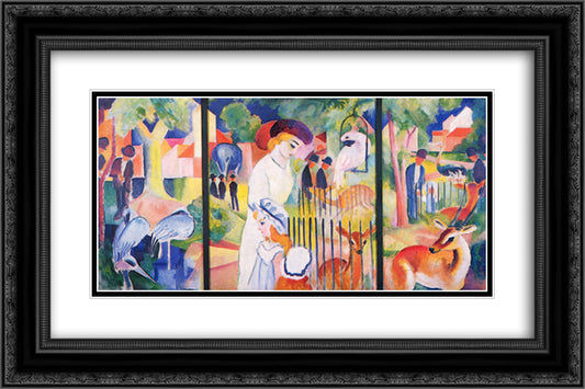 Big Zoo, Triptych 24x16 Black Ornate Wood Framed Art Print Poster with Double Matting by Macke, August