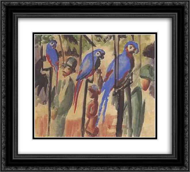 Blue Parrots 22x20 Black Ornate Wood Framed Art Print Poster with Double Matting by Macke, August