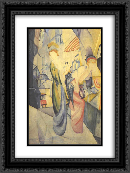 Bright woman in front of a hat store 18x24 Black Ornate Wood Framed Art Print Poster with Double Matting by Macke, August