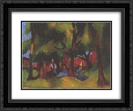 Children and sunny trees 24x20 Black Ornate Wood Framed Art Print Poster with Double Matting by Macke, August