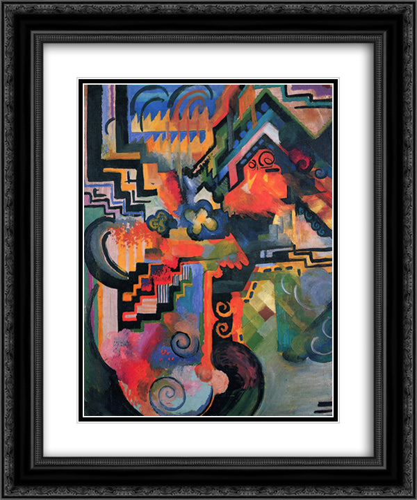 Colored composition (Hommage to Johann Sebastian Bachh) 20x24 Black Ornate Wood Framed Art Print Poster with Double Matting by Macke, August