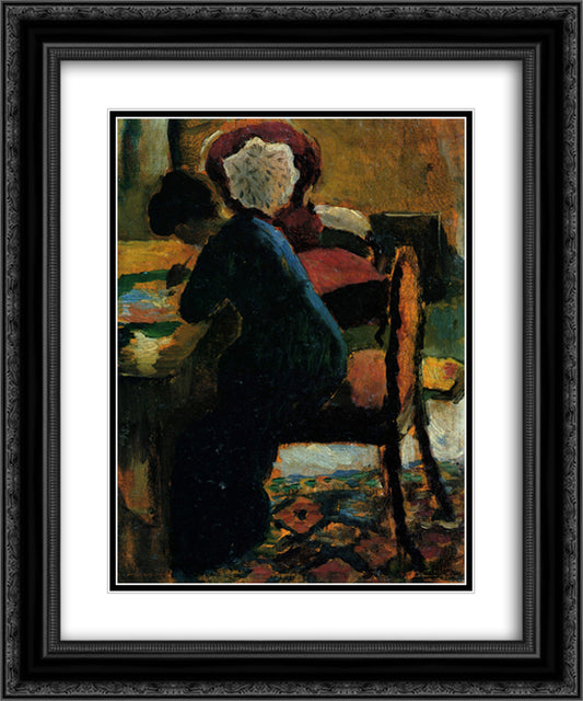 Elisabeth at the Table 20x24 Black Ornate Wood Framed Art Print Poster with Double Matting by Macke, August