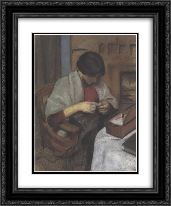 Elisabeth Gerhard sewing 20x24 Black Ornate Wood Framed Art Print Poster with Double Matting by Macke, August