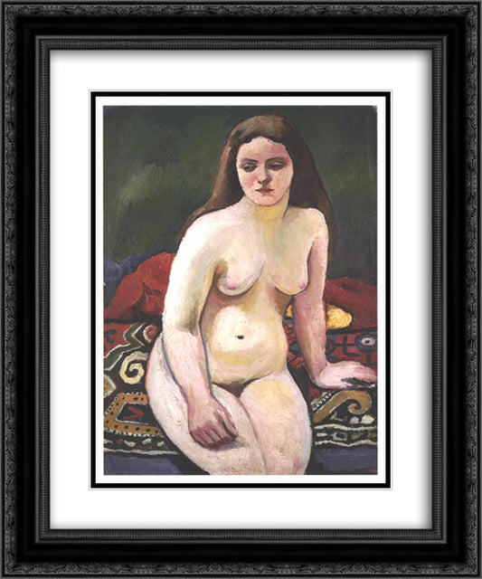 Female nude at a knited carpet 20x24 Black Ornate Wood Framed Art Print Poster with Double Matting by Macke, August