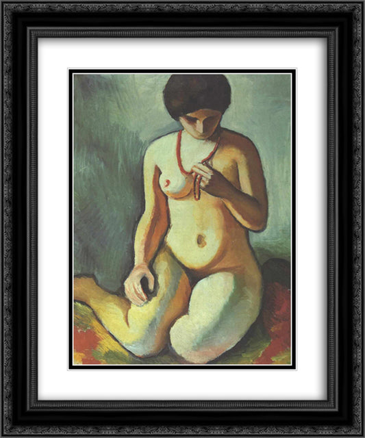 Female nude with corall necklace 20x24 Black Ornate Wood Framed Art Print Poster with Double Matting by Macke, August