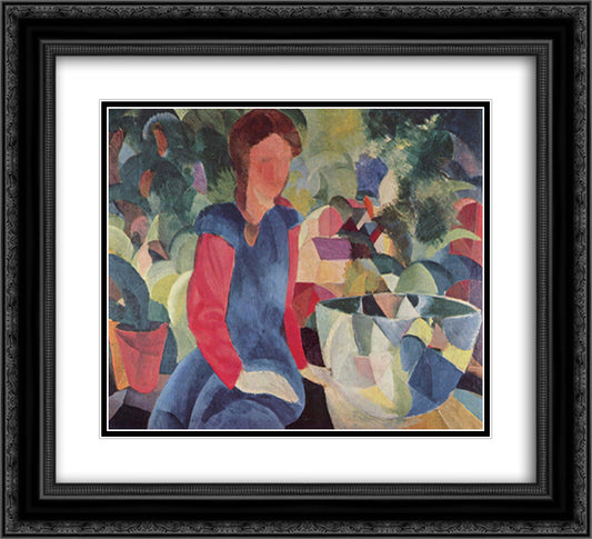 Girl with a Fish Bowl 22x20 Black Ornate Wood Framed Art Print Poster with Double Matting by Macke, August