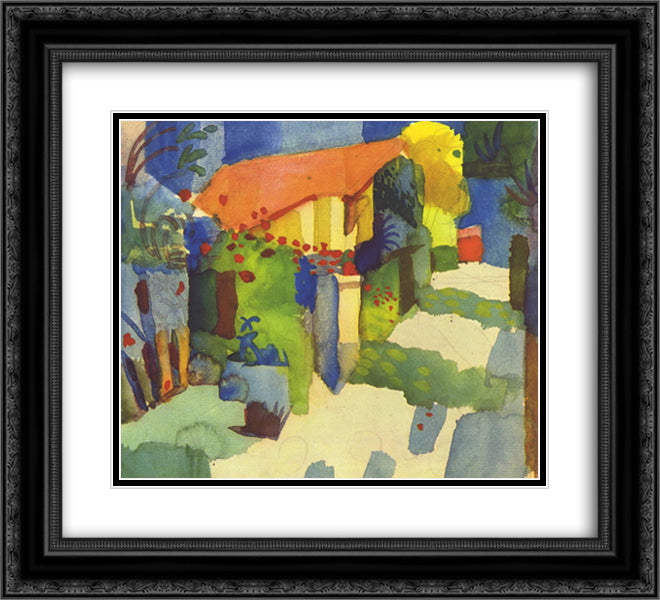 House in the garden 22x20 Black Ornate Wood Framed Art Print Poster with Double Matting by Macke, August