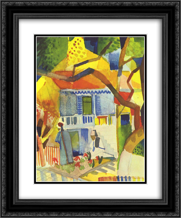 Inner courtyard of house in St. Germain 20x24 Black Ornate Wood Framed Art Print Poster with Double Matting by Macke, August